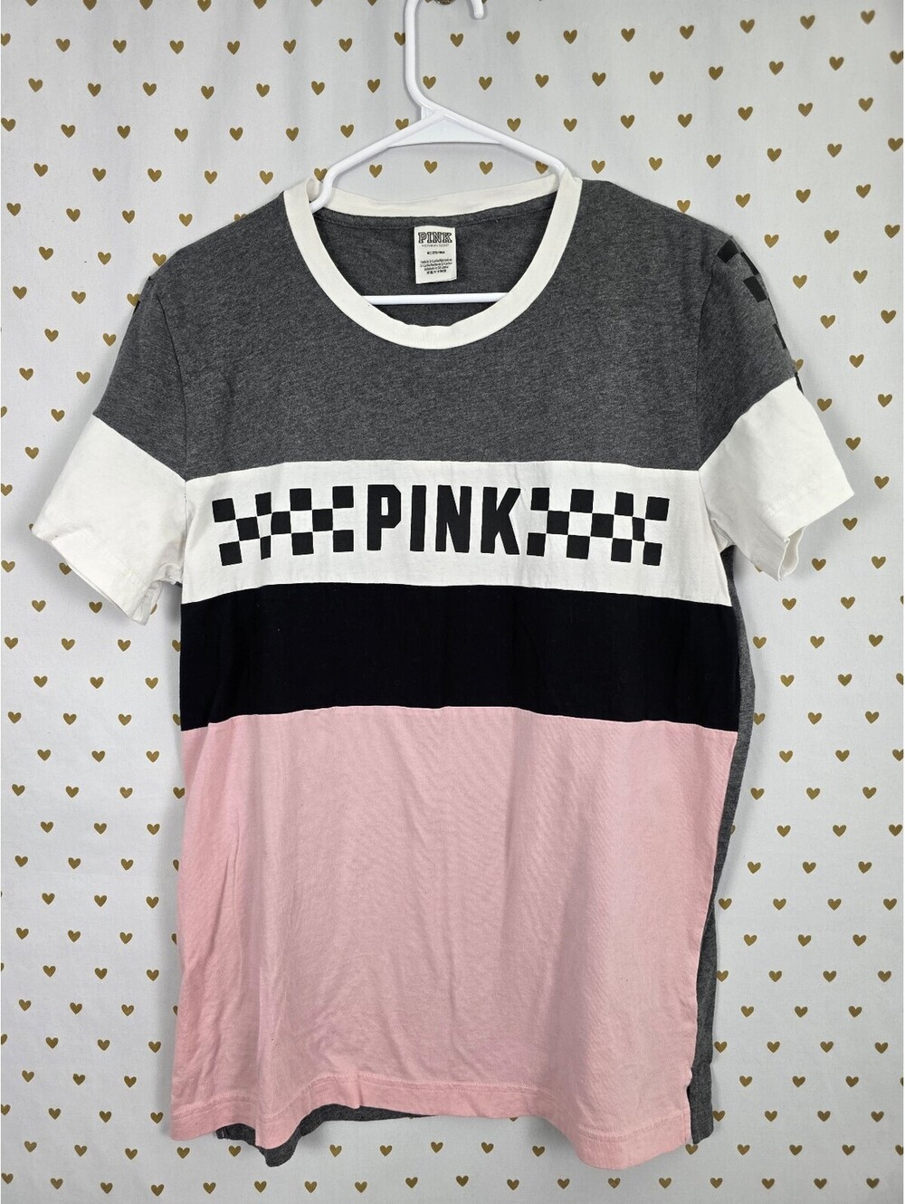 Victorias Secret PINK Checkered Flag Tee shirt Colorblock Medium